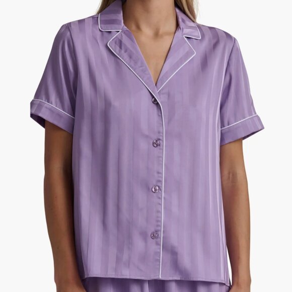 Splendid Stripe Satin Boxer Short Pajamas (Small, VIOLA SHADOW STRIPE) - Picture 2 of 13